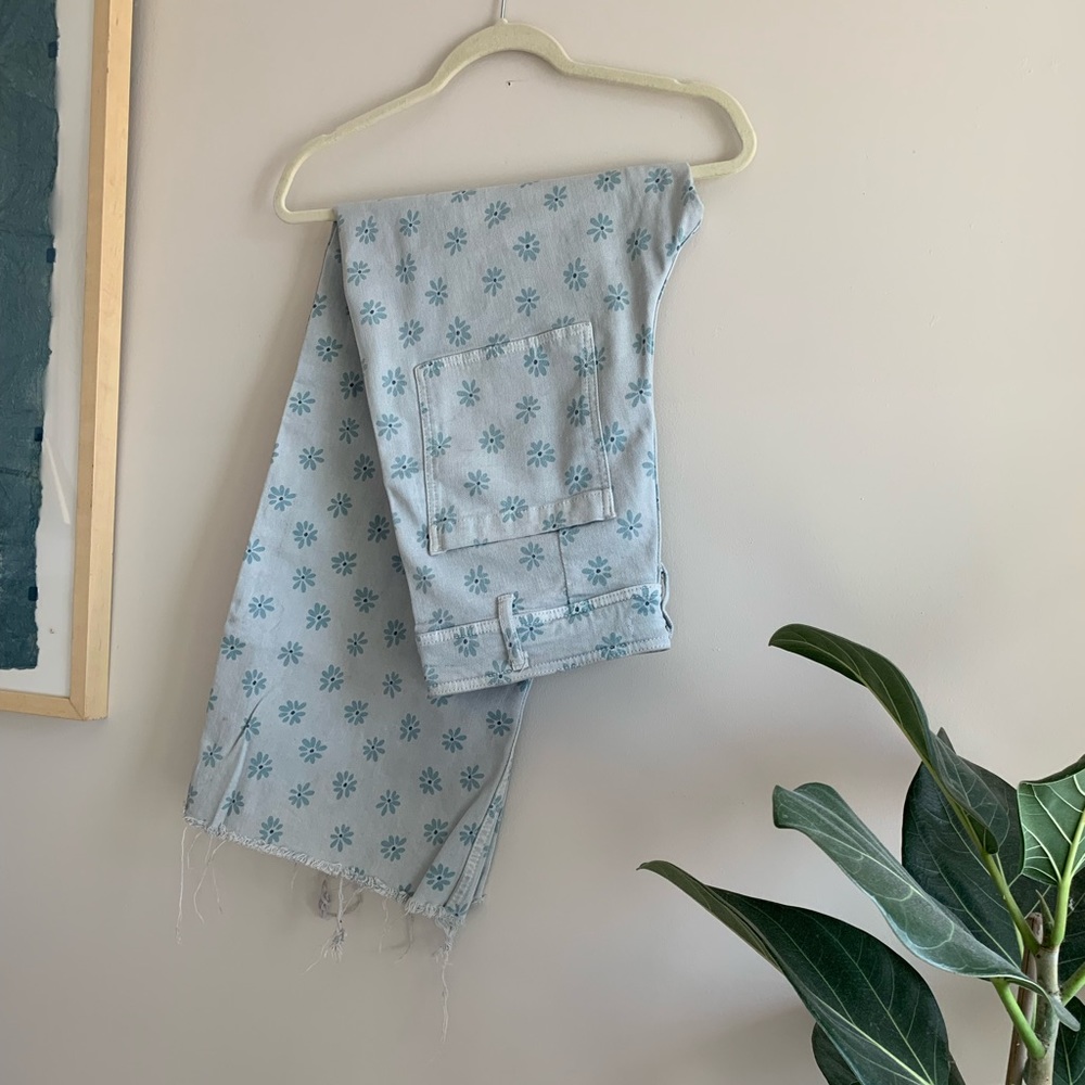 Zara blue floral print wide leg pants